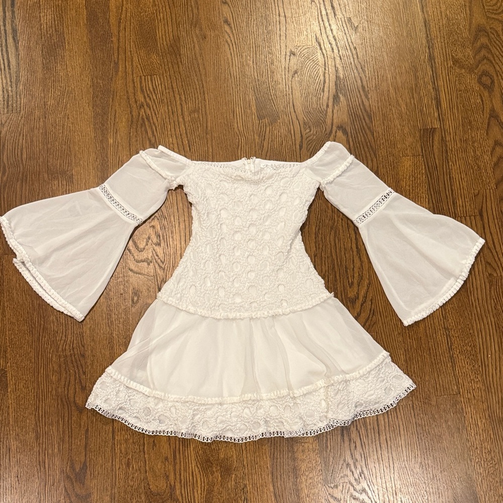 VENUS Cream Lace Off-Shoulder Mini Dress